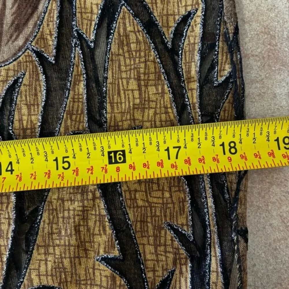 Black & Golden Brown Floral Pattern With Silver Glitter Scarf With Fringe - Picture 7 of 11